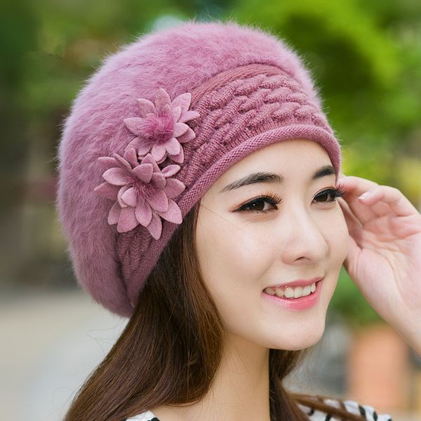 beanie/skull caps hat woman winter tide hair duck tongue beret mother autumn and thickened warm korean knitted wool, Blue;gray
